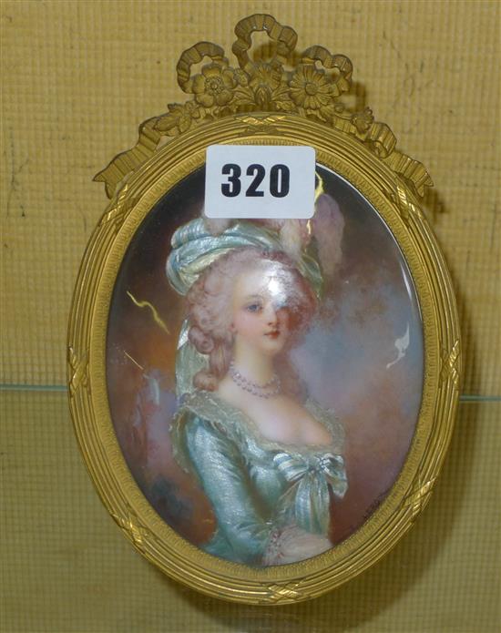 Oval framed enamel portrait plaque